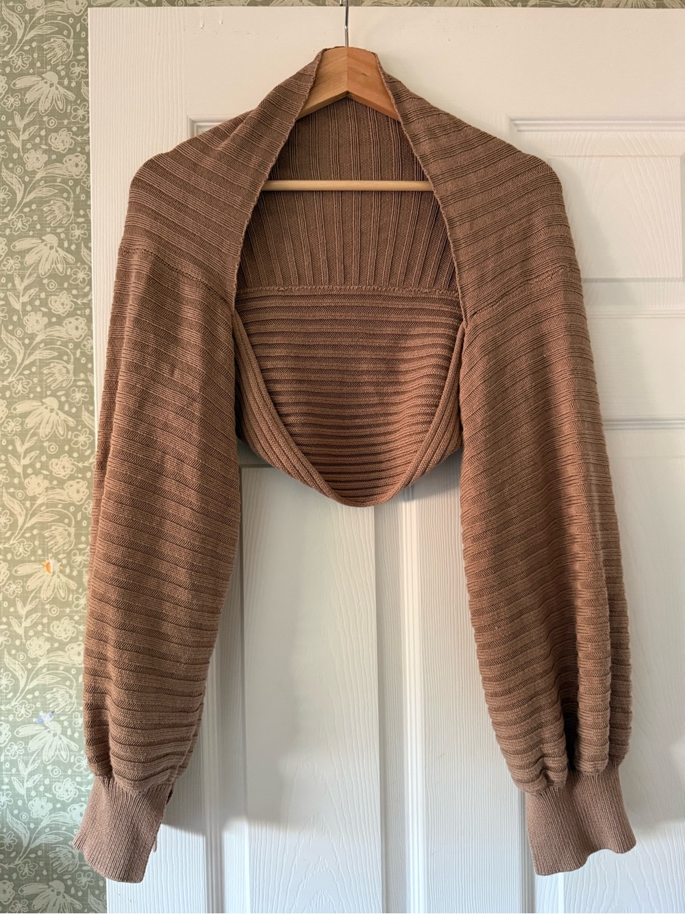 LPA Ribbed Brown Cropped Shrug Cardigan